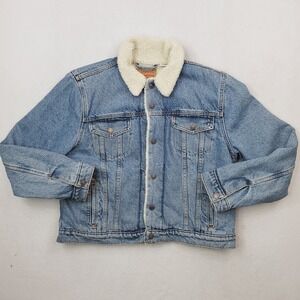 Levis Trucker Jacket Womens XL Denim Type III Sherpa Line Cropped Stone Wash